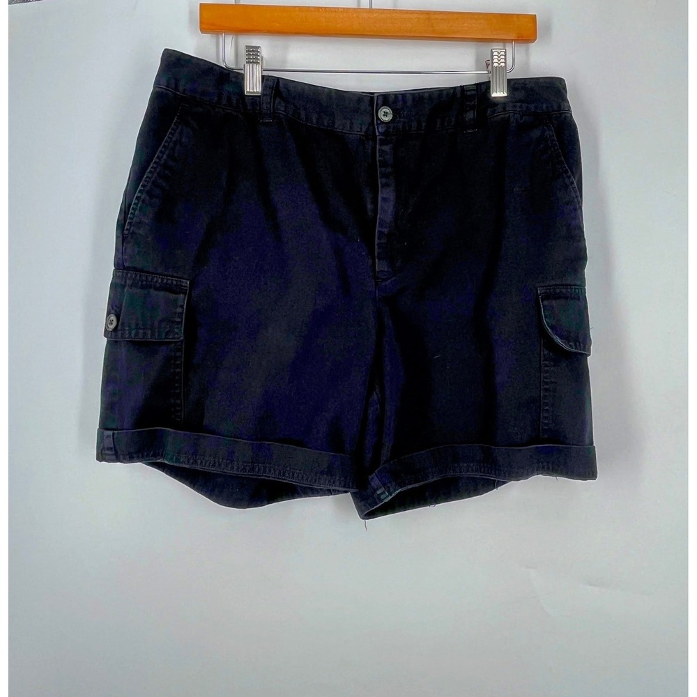 Chaps Ralph Lauren Womens Black Cargo Shorts Utility Cuffed Cotton Size 14